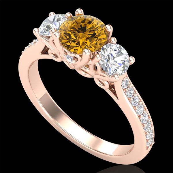1.67 ctw Intense Fancy Yellow Diamond Art Deco Ring 18k Rose Gold - REF-227M3G