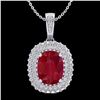 Image 1 : 3.15 ctw Ruby & Micro Pave VS/SI Diamond Necklace 18k White Gold - REF-90H2R