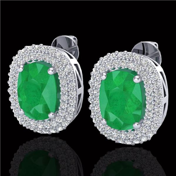 6.30 ctw Emerald & Micro Pave VS/SI Diamond Earrings 18k White Gold - REF-160X9A
