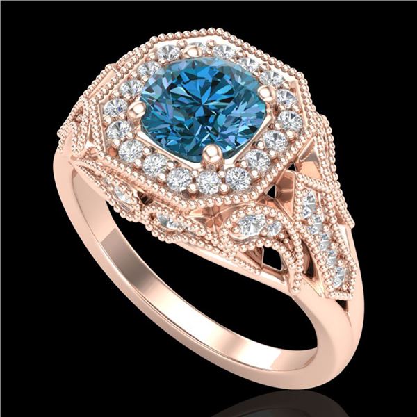 1.75 ctw Fancy Intense Blue Diamond Art Deco Ring 18k Rose Gold - REF-236F4M
