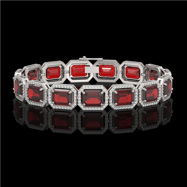 33.41 ctw Garnet & Diamond Micro Pave Halo Bracelet 10k White Gold - REF-318K2Y