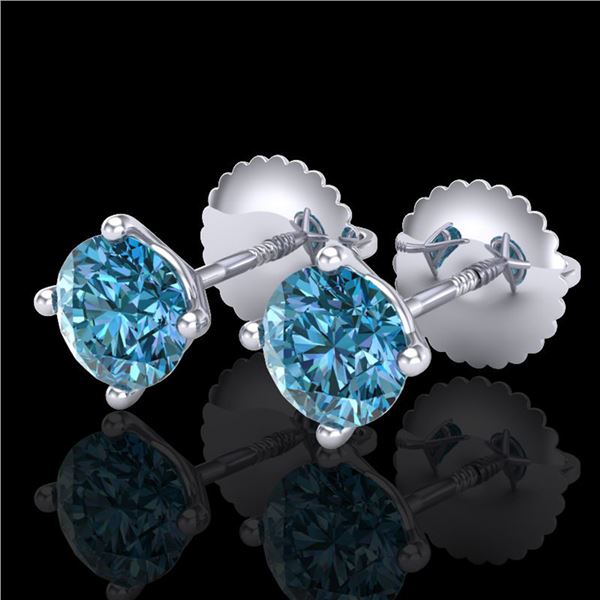 1.01 ctw Fancy Intense Blue Diamond Art Deco Earrings 18k White Gold - REF-75F2M