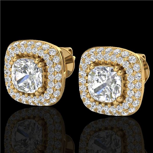 2.16 ctw Micro Pave VS/SI Diamond Earrings Halo 18k Yellow Gold - REF-250A2N