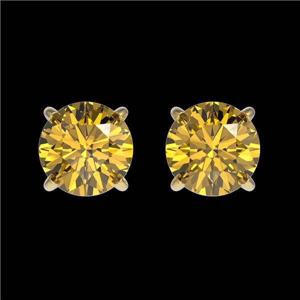 1 ctw Certified Intense Yellow Diamond Stud Earrings 10k Yellow Gold - REF-95W3H