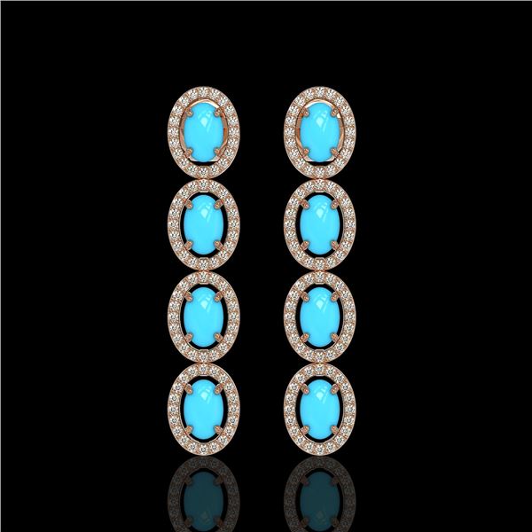 4.84 ctw Turquoise & Diamond Micro Pave Halo Earrings 10k Rose Gold - REF-110M9G