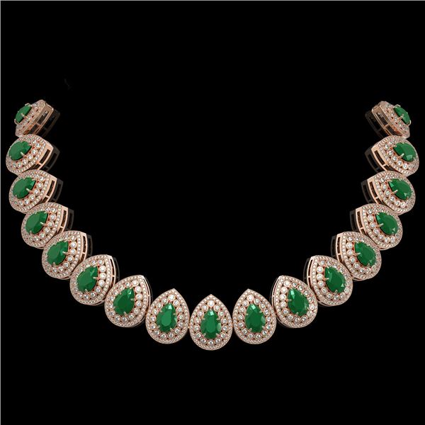 121.42 ctw Emerald & Diamond Victorian Necklace 14K Rose Gold - REF-3909G3W