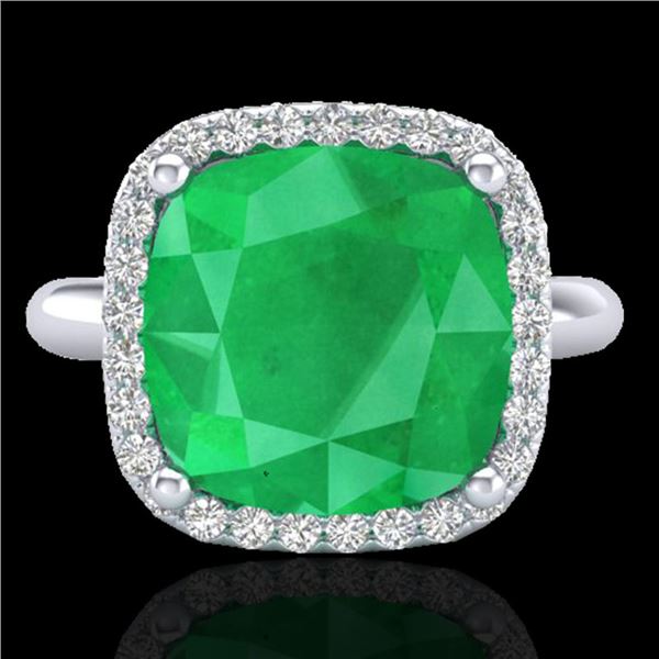 6 ctw Emerald & Micro Pave Halo VS/SI Diamond Ring 18k White Gold - REF-101M8G