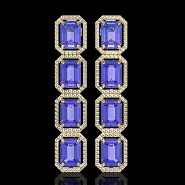 19.39 ctw Tanzanite & Diamond Micro Pave Halo Earrings 10k Yellow Gold - REF-418G5W