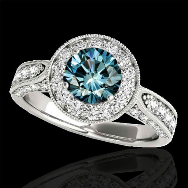 2 ctw SI Certified Fancy Blue Diamond Solitaire Halo Ring 10k White Gold - REF-156K8Y