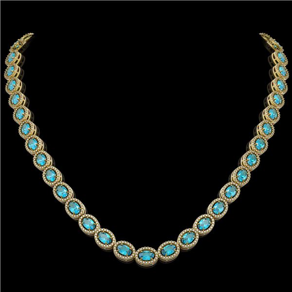 33.25 ctw Swiss Topaz & Diamond Micro Pave Halo Necklace 10k Yellow Gold - REF-600X2A