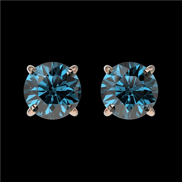 1.08 ctw Certified Intense Blue Diamond Stud Earrings 10k Rose Gold - REF-71W2H