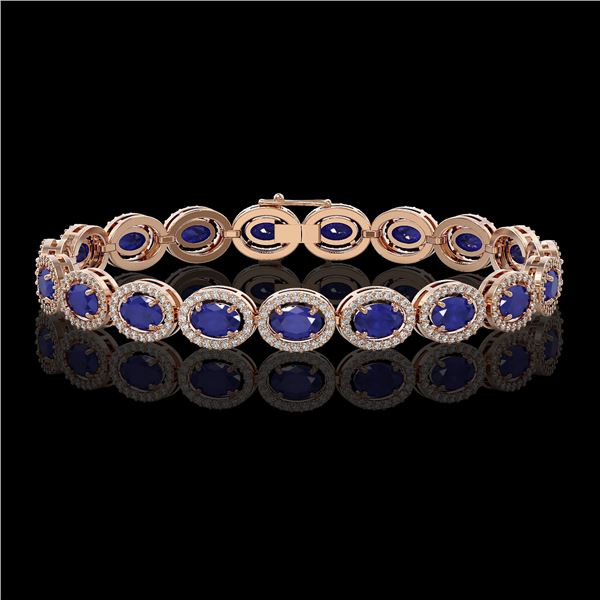 15.2 ctw Sapphire & Diamond Micro Pave Halo Bracelet 10k Rose Gold - REF-244N2F