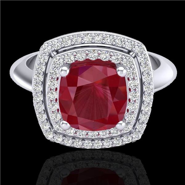 2.52 ctw Ruby & Micro VS/SI Diamond Certified Pave Ring 18k White Gold - REF-77A3N