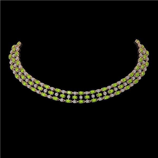 56.93 ctw Peridot & Diamond Necklace 10K Rose Gold - REF-527K3Y