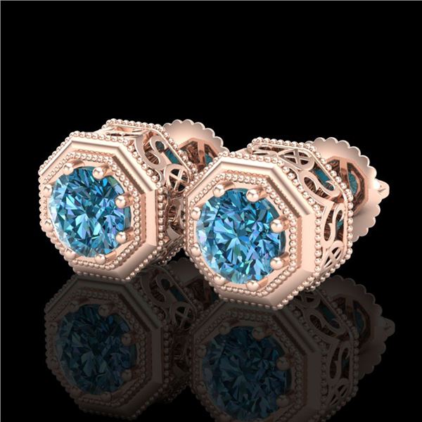 1.07 ctw Fancy Intense Blue Diamond Art Deco Earrings 18k Rose Gold - REF-118W2H