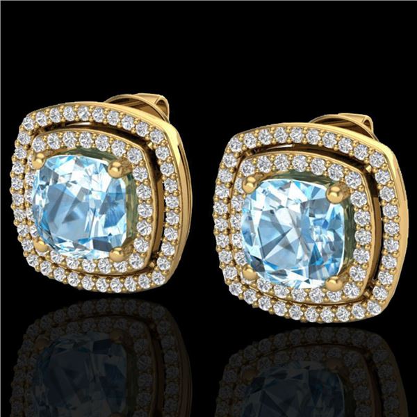 4.05 ctw Sky Blue Topaz & Micro VS/SI Diamond Earrings 18k Yellow Gold - REF-104K4Y