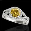 Image 1 : 1.5 ctw Certified SI Fancy Intense Diamond Halo Ring 10k White Gold - REF-197H8R
