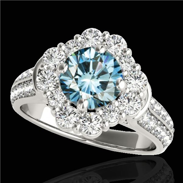 2.16 ctw SI Certified Fancy Blue Diamond Halo Ring 10k White Gold - REF-166X4A