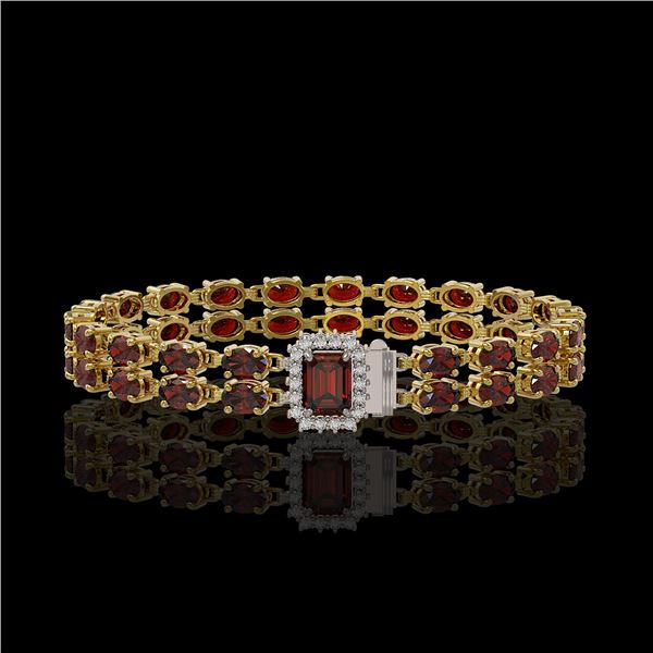 14.45 ctw Garnet & Diamond Bracelet 14K Yellow Gold - REF-236R4K