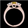 Image 2 : 3 ctw SI/I Fancy Intense Yellow Diamond 3 Stone Ring 10k Rose Gold - REF-510F8M