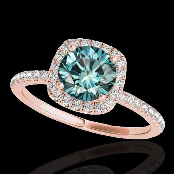 1.5 ctw SI Certified Fancy Blue Diamond Solitaire Halo Ring 10k Rose Gold - REF-135X2A