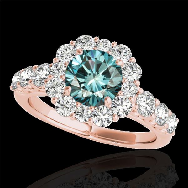 2.25 ctw SI Certified Fancy Blue Diamond Halo Ring 10k Rose Gold - REF-177H3R