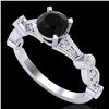 Image 1 : 1.03 ctw Fancy Black Diamond Engagment Art Deco Ring 18k White Gold - REF-80A2N