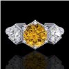 Image 2 : 1.66 ctw Intense Fancy Yellow Diamond Art Deco Ring 18k White Gold - REF-338K2Y
