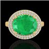 Image 2 : 4.50 ctw Emerald & Micro Pave VS/SI Diamond Ring 18k Yellow Gold - REF-119H6R