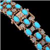 Image 3 : 11.86 ctw Turquoise & Diamond Row Bracelet 10K Rose Gold - REF-209G3W