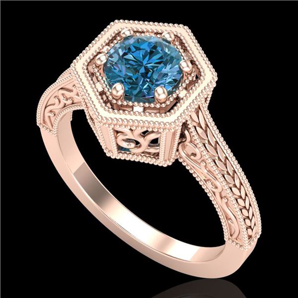 0.77 ctw Fancy Intense Blue Diamond Art Deco Ring 18k Rose Gold - REF-130N9F