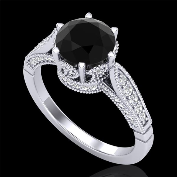 2.2 ctw Fancy Black Diamond Engagment Art Deco Ring 18k White Gold - REF-141G8W