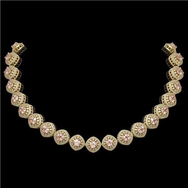 68.97 ctw Morganite & Diamond Victorian Necklace 14K Yellow Gold - REF-2349R8K