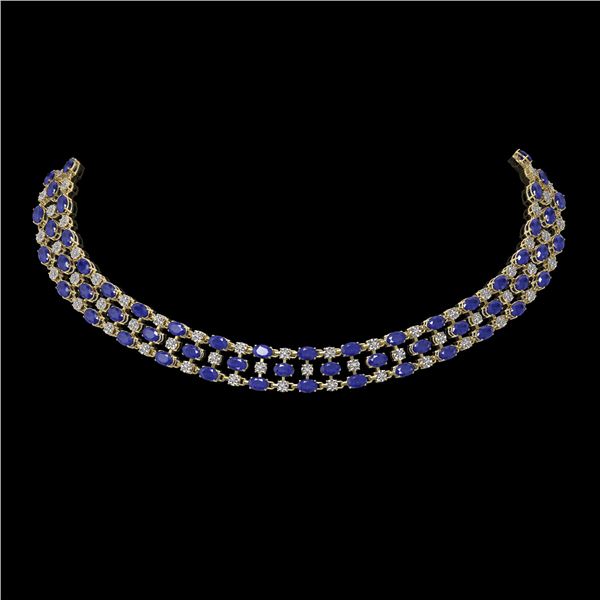 63.65 ctw Sapphire & Diamond Necklace 10K Yellow Gold - REF-618R2K