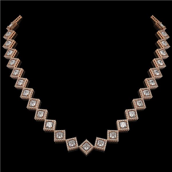 26.88 ctw Princess Cut Diamond Micro Pave Necklace 18K Rose Gold - REF-3684X3A