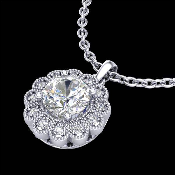 1.15 ctw VS/SI Diamond Solitaire Art Deco Stud Necklace 18k White Gold - REF-381M8G