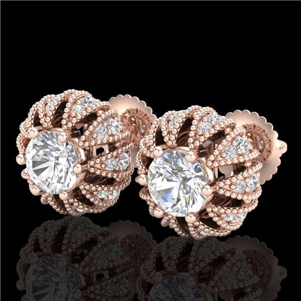 2.01 ctw VS/SI Diamond Art Deco Micro Pave Stud Earrings 18k Rose Gold - REF-272H8R