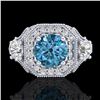 Image 2 : 2.11 ctw Intense Blue Diamond Art Deco 3 Stone Ring 18k White Gold - REF-283G6W