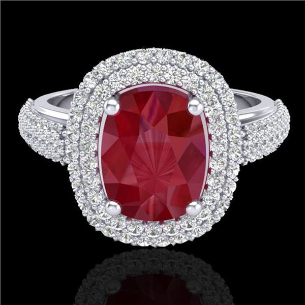 3.50 ctw Ruby & Micro Pave VS/SI Diamond Certified Ring 18k White Gold - REF-143M6G