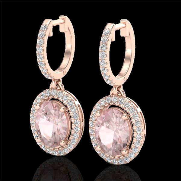 3.25 ctw Morganite & Micro Pave VS/SI Diamond Earrings 14k Rose Gold - REF-114M5G