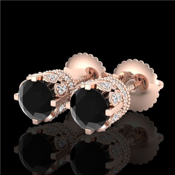 1.75 ctw Fancy Black Diamond Art Deco Stud Earrings 18k Rose Gold - REF-109K3Y