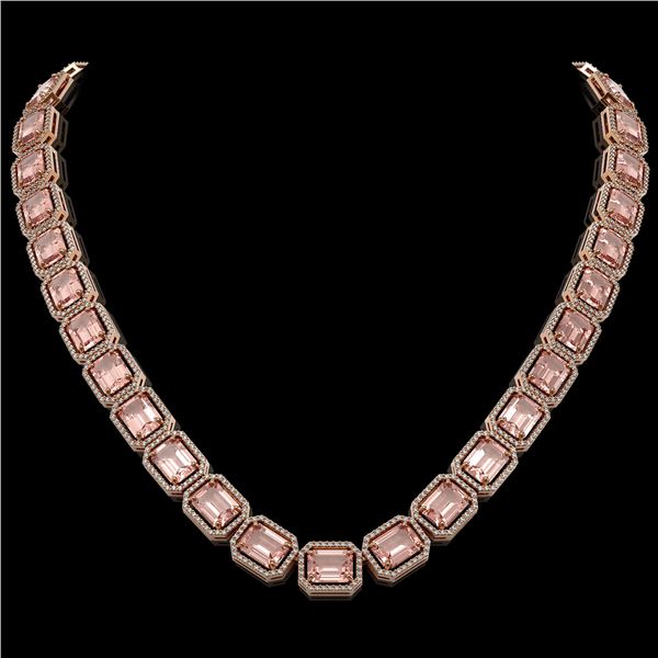 81.64 ctw Morganite & Diamond Micro Pave Halo Necklace 10k Rose Gold - REF-1728Y2X