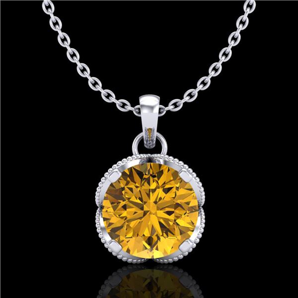 1.13 ctw Intense Fancy Yellow Diamond Art Deco Necklace 18k White Gold - REF-136A4N