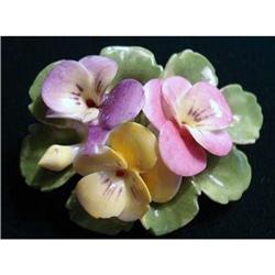 PRETTY ENGLISH CHINA BROOCH - PANSY FLOWERS #1568722