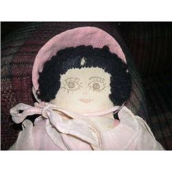 Cloth cotton stuffed doll black yarn hair #1568975