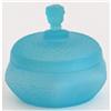 Image 1 : Aqua Blue Satin Glass Rose Finial Powder Jar #1569077