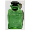 Image 1 : Green Depression Glass Lotion Bottle Black Top #1569123