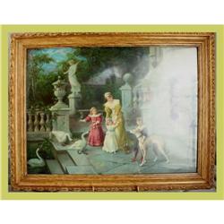 French Rococo Color Lithograph Mother & Child #1569403