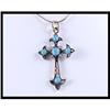 9K Yellow Gold Turquoises Cross Pendant #1583094