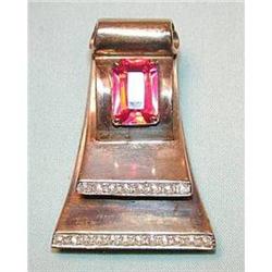 De Rosa Gold over Sterling Fur Clip Red Stone #1583418